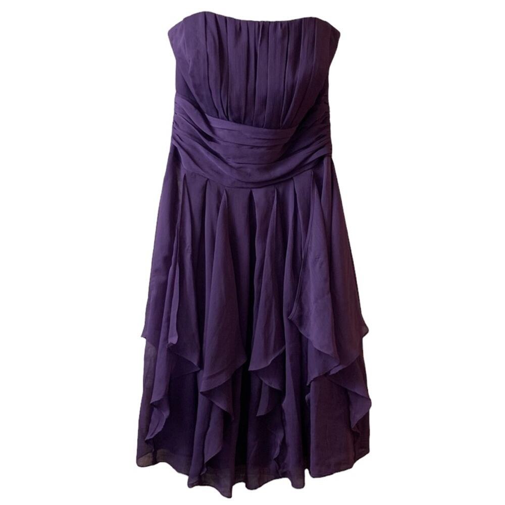 David's Bridal Strapless Chiffon Dress With Layered Skirt Lapis Purple SZ 2